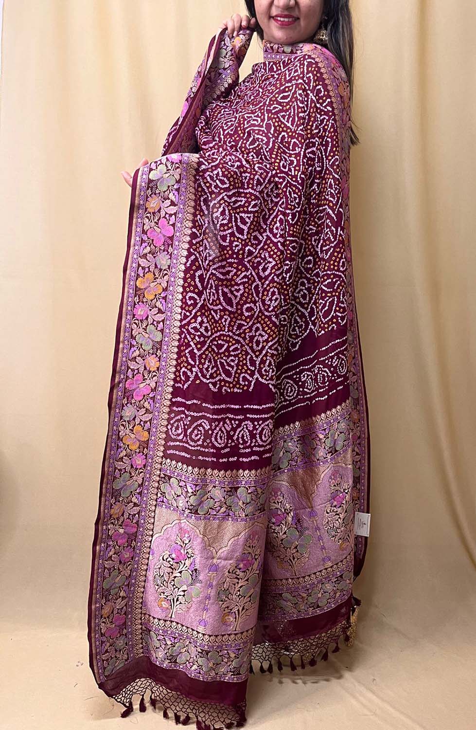 Elegant Purple Banarasi Bandhani Georgette Dupatta: A Timeless Accessory - Luxurion World