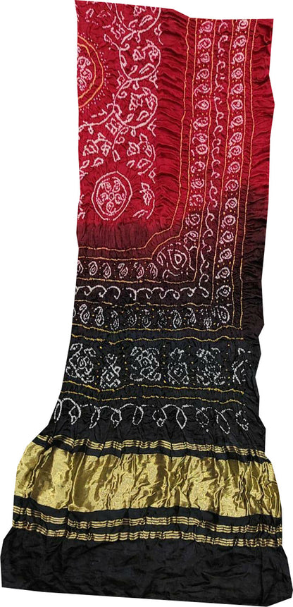 Red And Black Bandhani Pure Gajji Silk Peacock Design Dupatta - Luxurion World