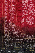 Red And Black Bandhani Pure Gajji Silk Peacock Design Dupatta - Luxurion World