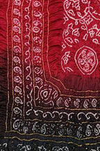 Red And Black Bandhani Pure Gajji Silk Peacock Design Dupatta - Luxurion World
