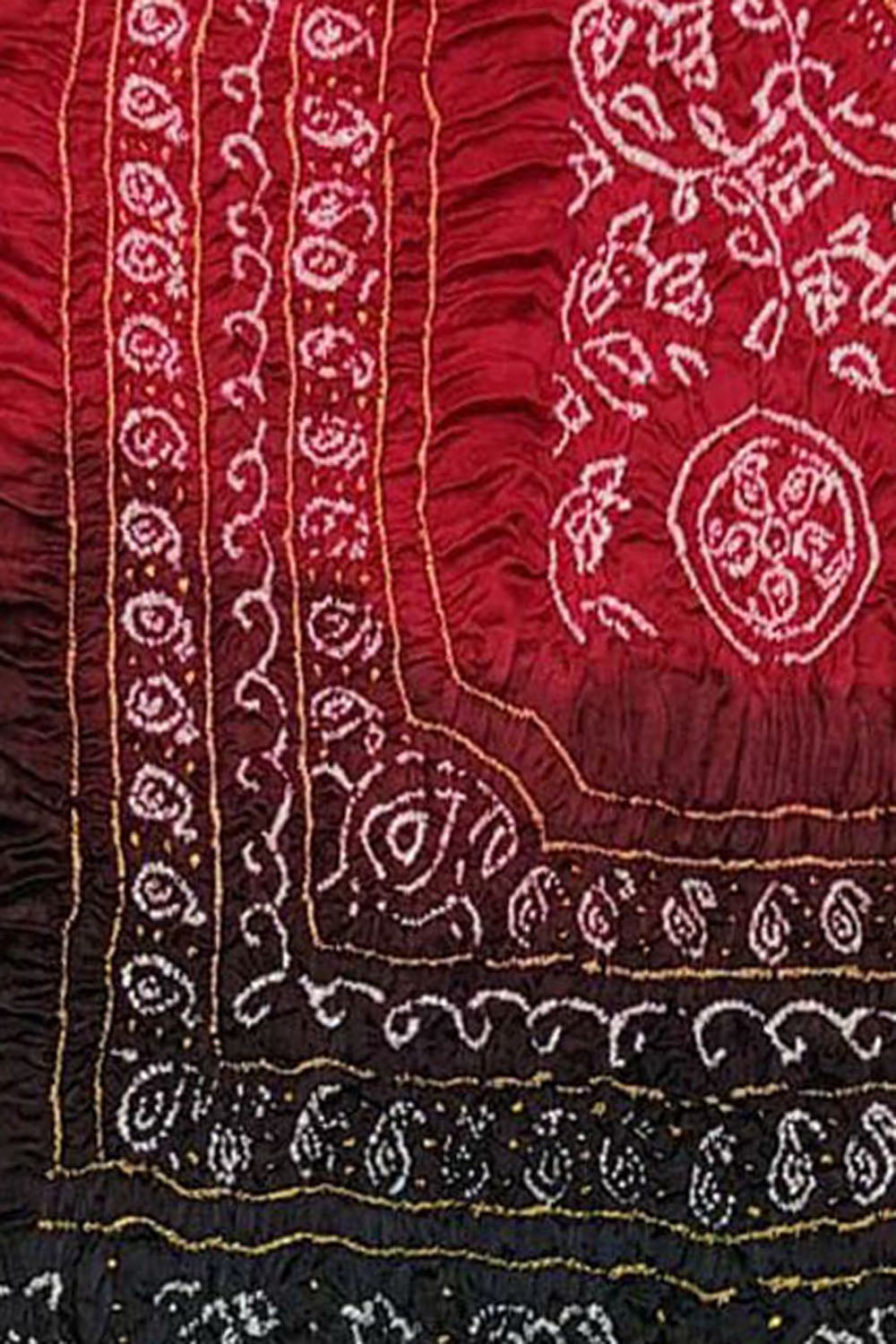 Red And Black Bandhani Pure Gajji Silk Peacock Design Dupatta - Luxurion World