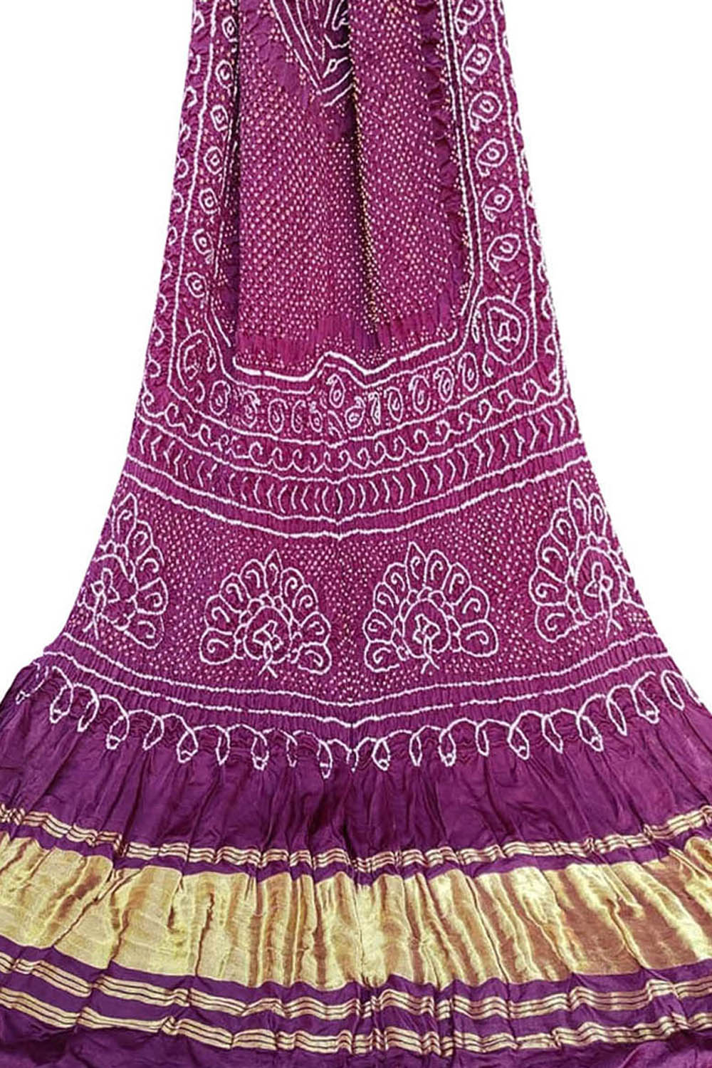 Elegant Purple Bandhani Pure Gajji Silk Dupatta - Luxurion World- Crafted Heirlooms