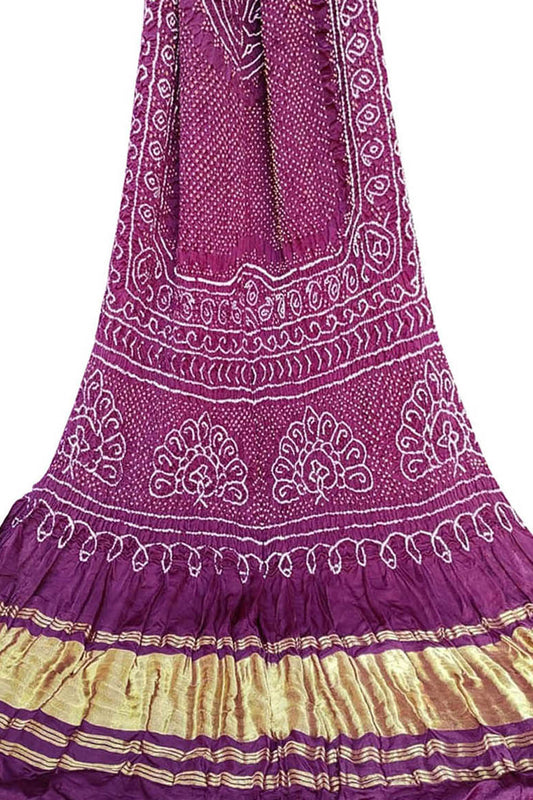 Elegant Purple Bandhani Pure Gajji Silk Dupatta - Luxurion World