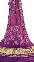 Elegant Purple Bandhani Pure Gajji Silk Dupatta - Luxurion World- Crafted Heirlooms
