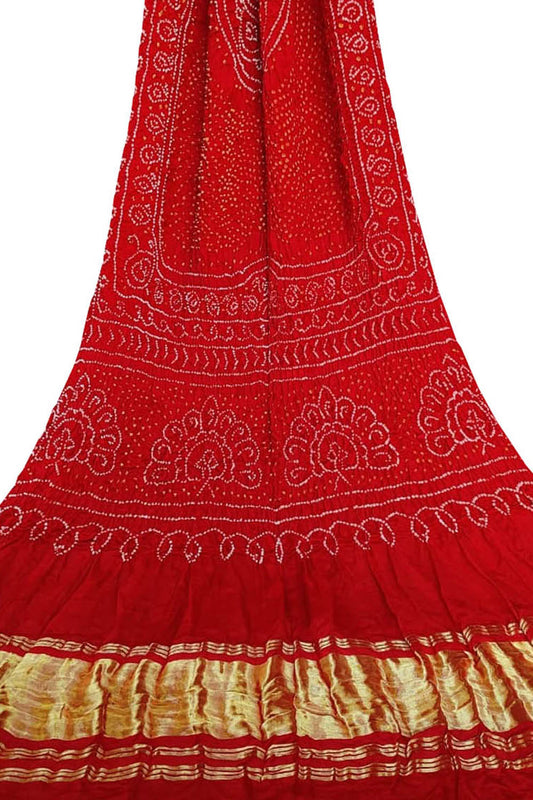 Red Bandhani Pure Gajji Silk Dupatta - Luxurion World