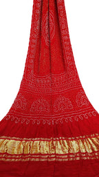 Red Bandhani Pure Gajji Silk Dupatta - Luxurion World- Crafted Heirlooms
