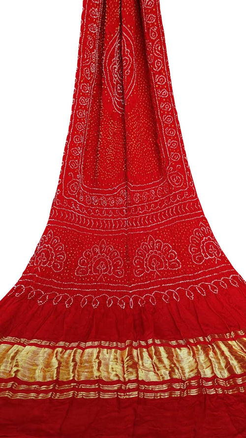 Red Bandhani Pure Gajji Silk Dupatta - Luxurion World- Crafted Heirlooms