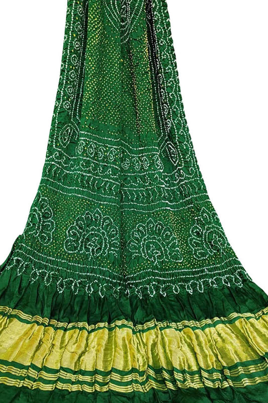 Green Bandhani Pure Gajji Silk Dupatta - Luxurion World