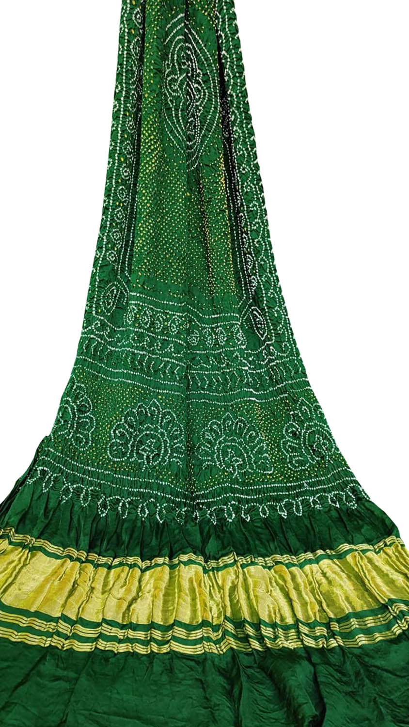 Green Bandhani Pure Gajji Silk Dupatta - Luxurion World- Crafted Heirlooms
