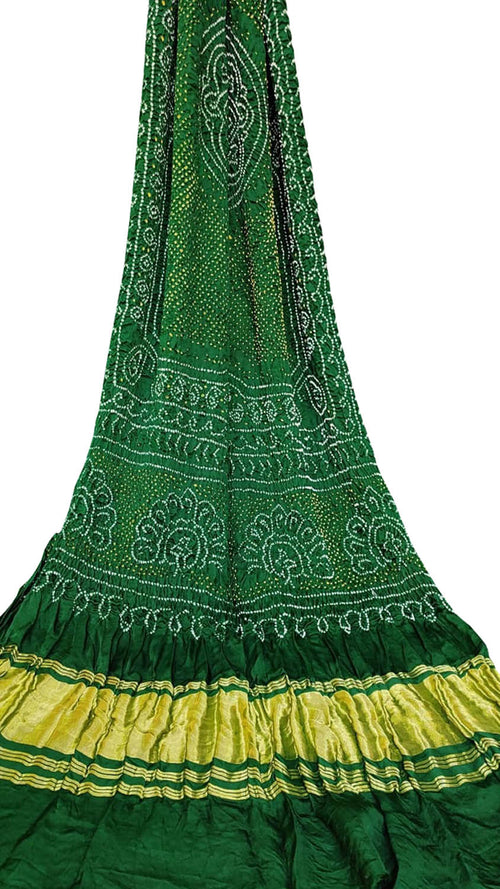 Green Bandhani Pure Gajji Silk Dupatta - Luxurion World- Crafted Heirlooms