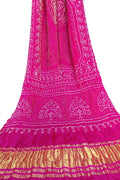 Stunning Pink Bandhani Pure Gajji Silk Dupatta - Luxurion World- Crafted Heirlooms