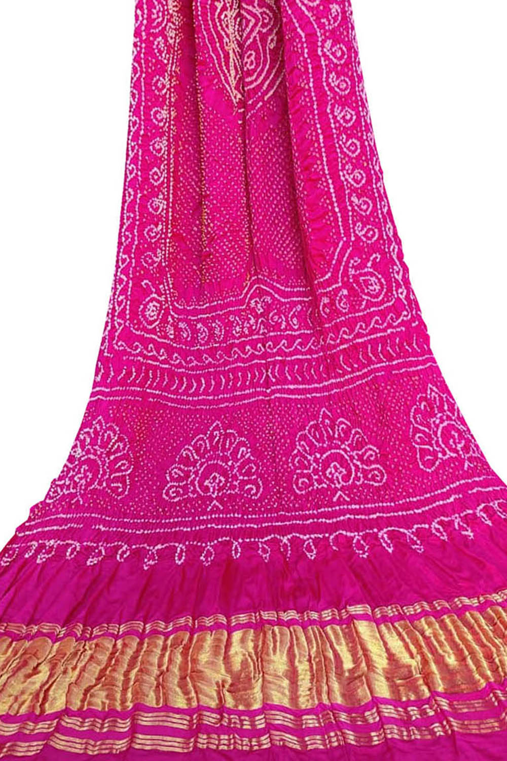 Stunning Pink Bandhani Pure Gajji Silk Dupatta - Luxurion World- Crafted Heirlooms