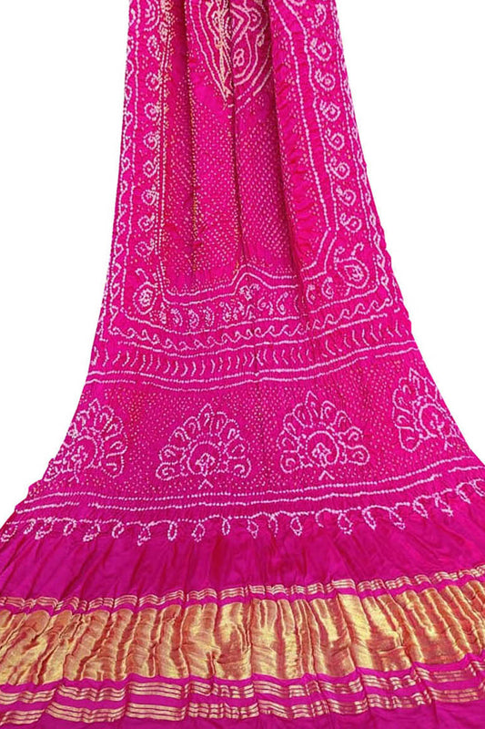Stunning Pink Bandhani Pure Gajji Silk Dupatta - Luxurion World