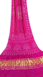 Stunning Pink Bandhani Pure Gajji Silk Dupatta - Luxurion World- Crafted Heirlooms
