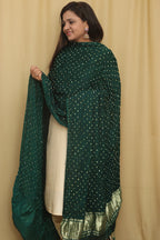 Green Bandhani Modal Gajji Silk Dupatta - Elegant Ethnic Wear - Luxurion World