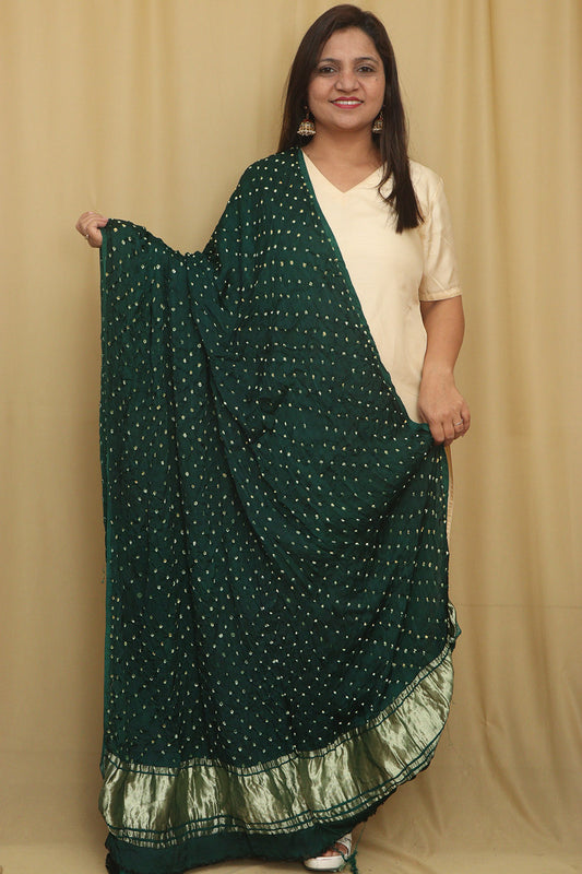 Green Bandhani Modal Gajji Silk Dupatta - Elegant Ethnic Wear - Luxurion World