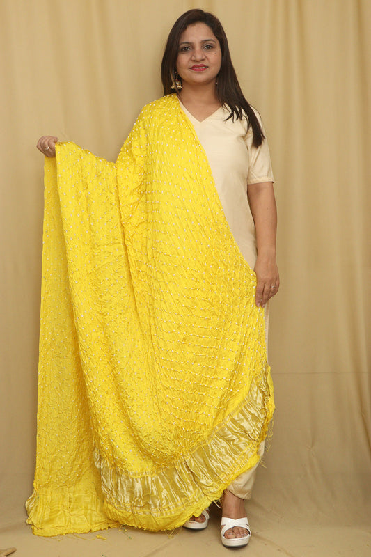 Sunshine Yellow Bandhani Modal Gajji Silk Dupatta - Luxurion World