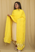 Sunshine Yellow Bandhani Modal Gajji Silk Dupatta - Luxurion World