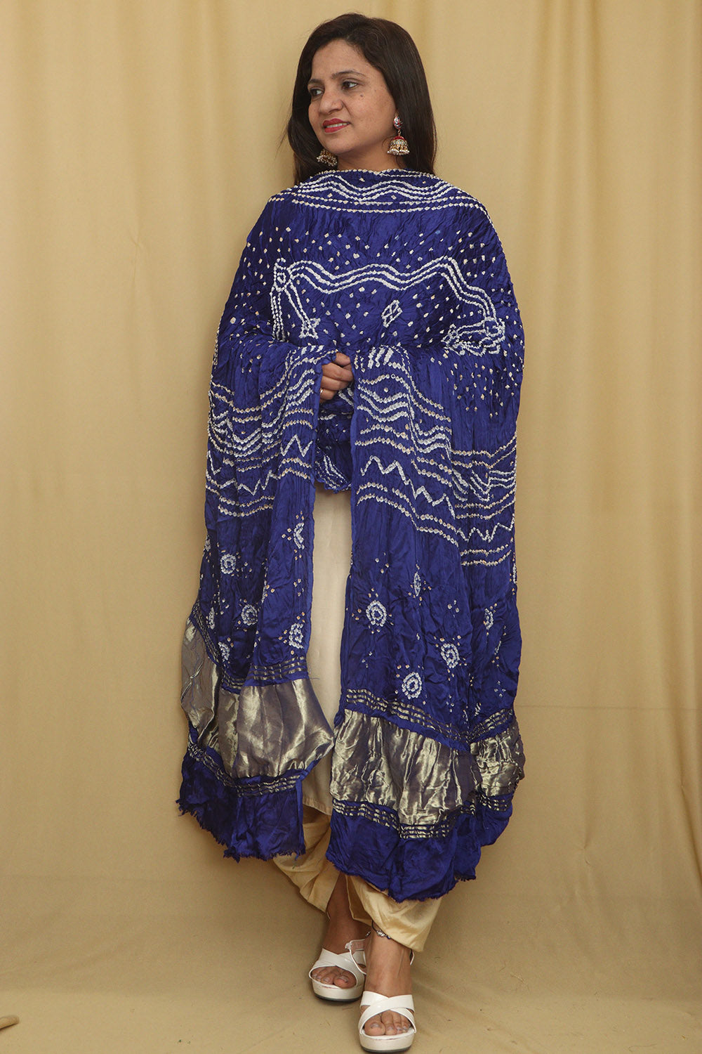 Blue Bandhani Modal Gajji Silk Dupatta - Elegant Ethnic Wear - Luxurion World