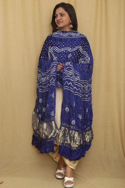 Blue Bandhani Modal Gajji Silk Dupatta - Elegant Ethnic Wear - Luxurion World