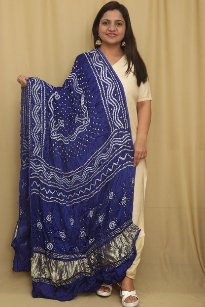 Blue Bandhani Modal Gajji Silk Dupatta - Elegant Ethnic Wear - Luxurion World