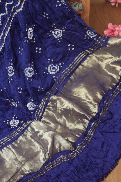 Blue Bandhani Modal Gajji Silk Dupatta - Elegant Ethnic Wear - Luxurion World