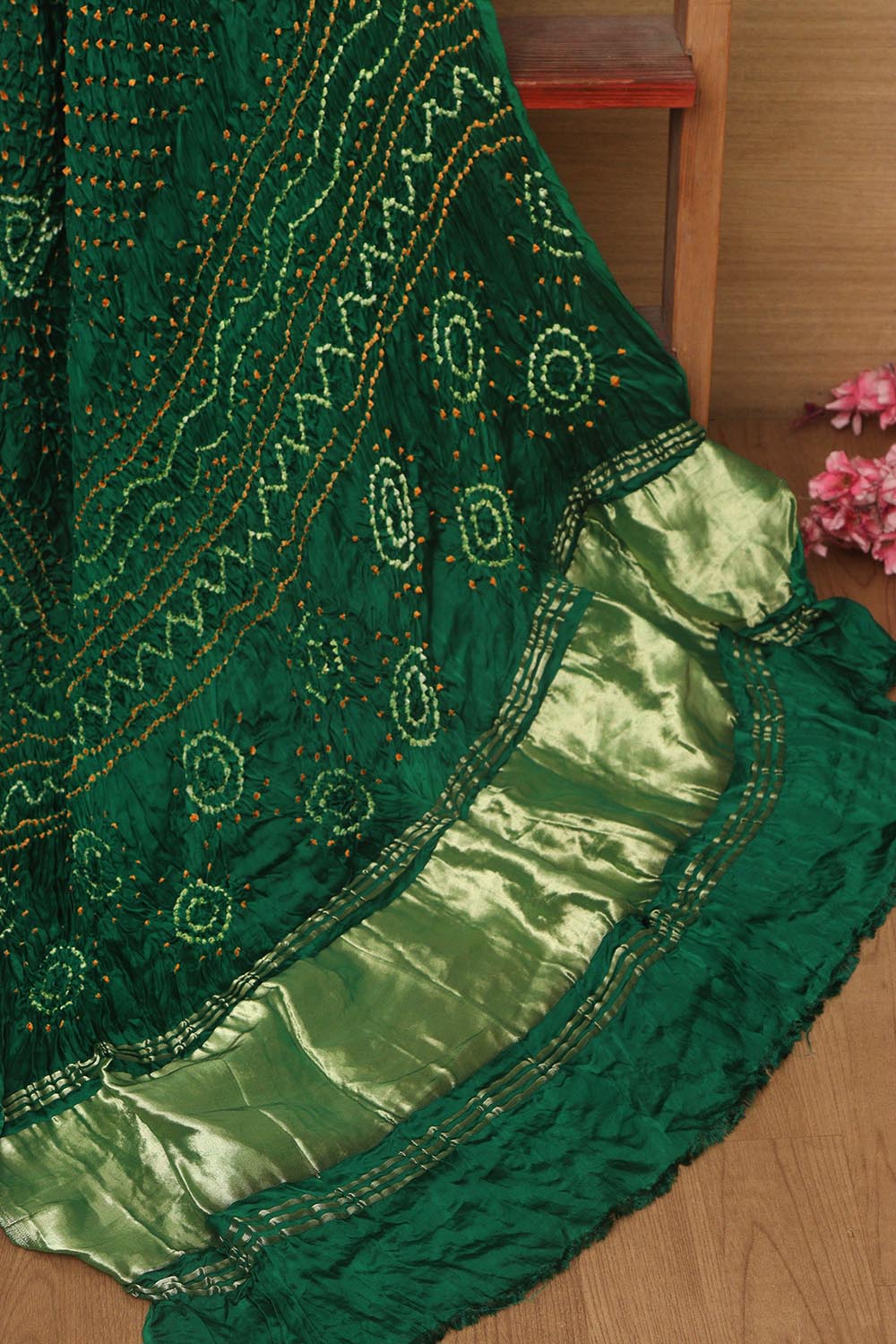Green Bandhani Modal Gajji Silk Dupatta - Elegant and Stylish - Luxurion World