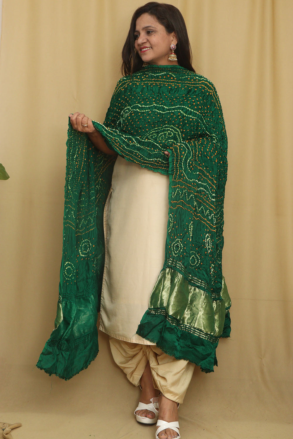 Green Bandhani Modal Gajji Silk Dupatta - Elegant and Stylish - Luxurion World