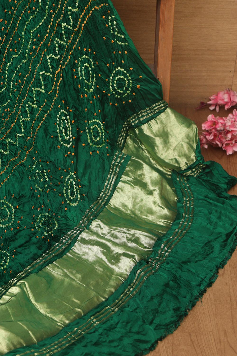 Green Bandhani Modal Gajji Silk Dupatta - Elegant and Stylish - Luxurion World