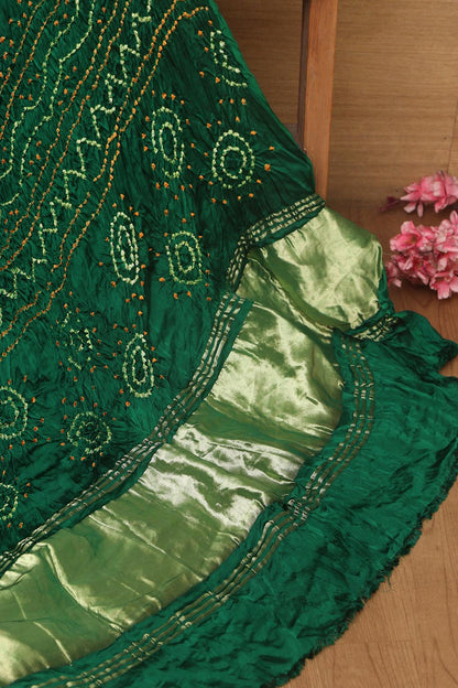 Green Bandhani Modal Gajji Silk Dupatta - Elegant and Stylish - Luxurion World