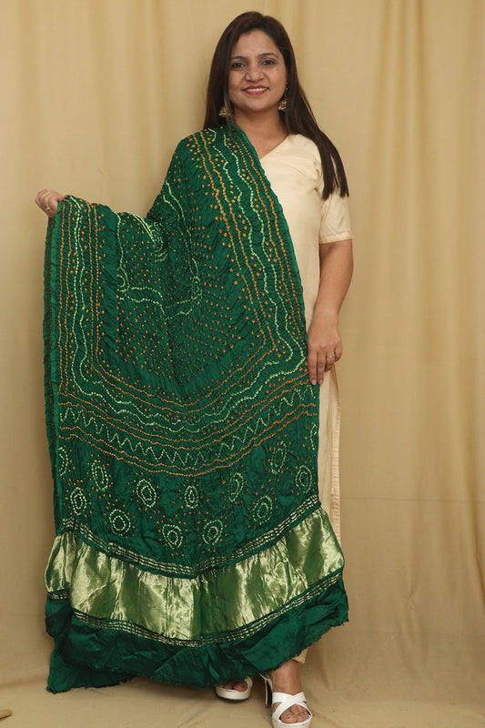 Green Bandhani Modal Gajji Silk Dupatta - Elegant and Stylish - Luxurion World