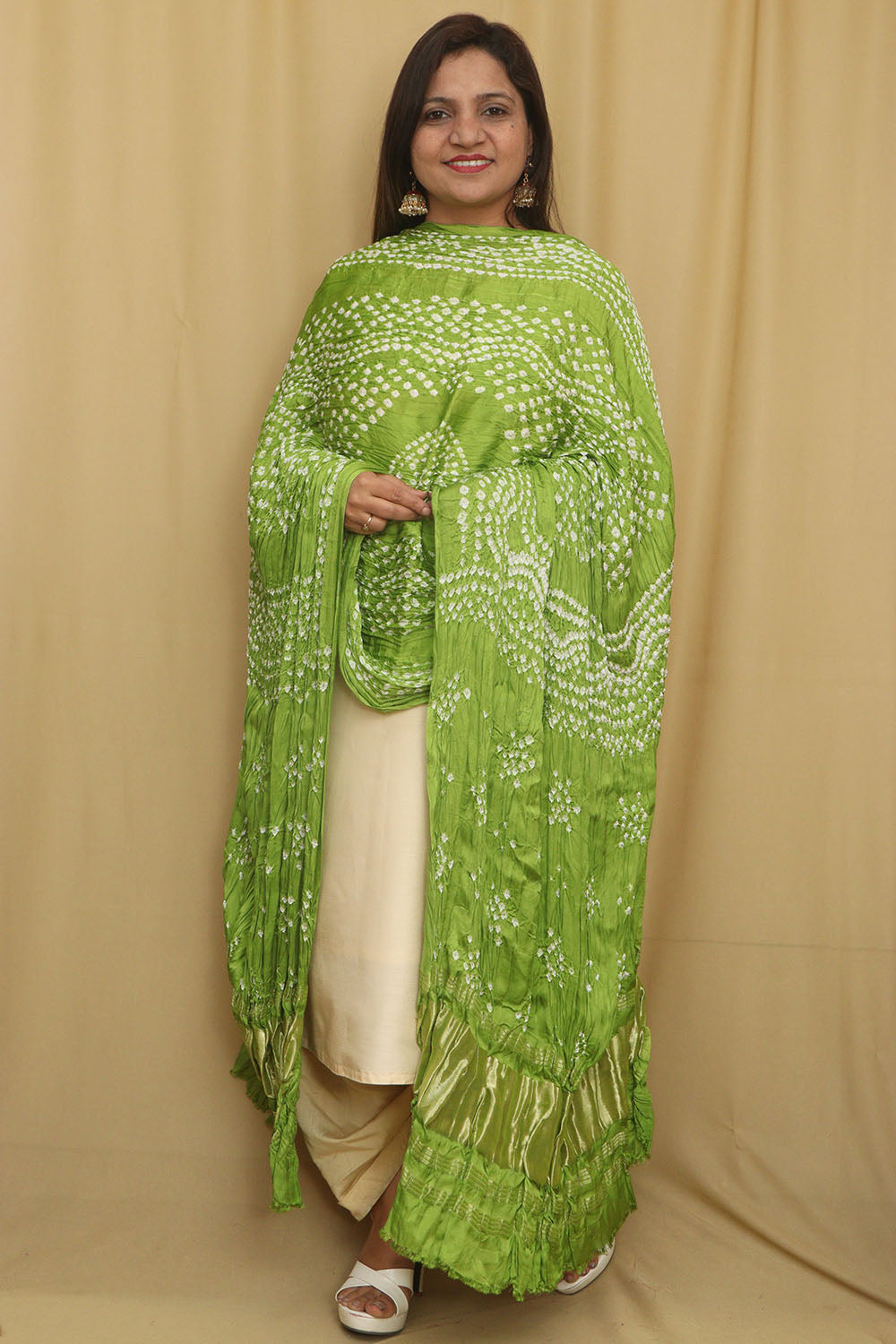 Green Bandhani Modal Gajji Silk Dupatta - Elegant and Stylish - Luxurion World