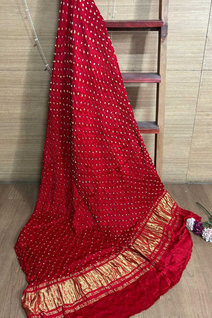 Red Bandhani Modal Gajji Silk Dupatta - Luxurion World