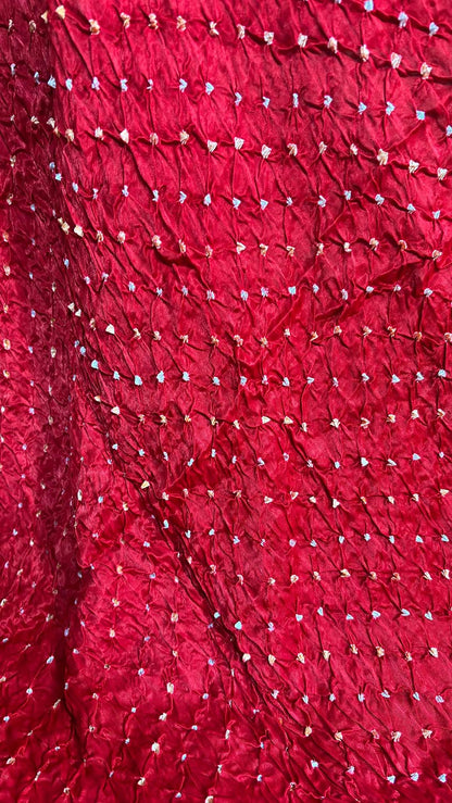 Red Bandhani Modal Gajji Silk Dupatta - Luxurion World