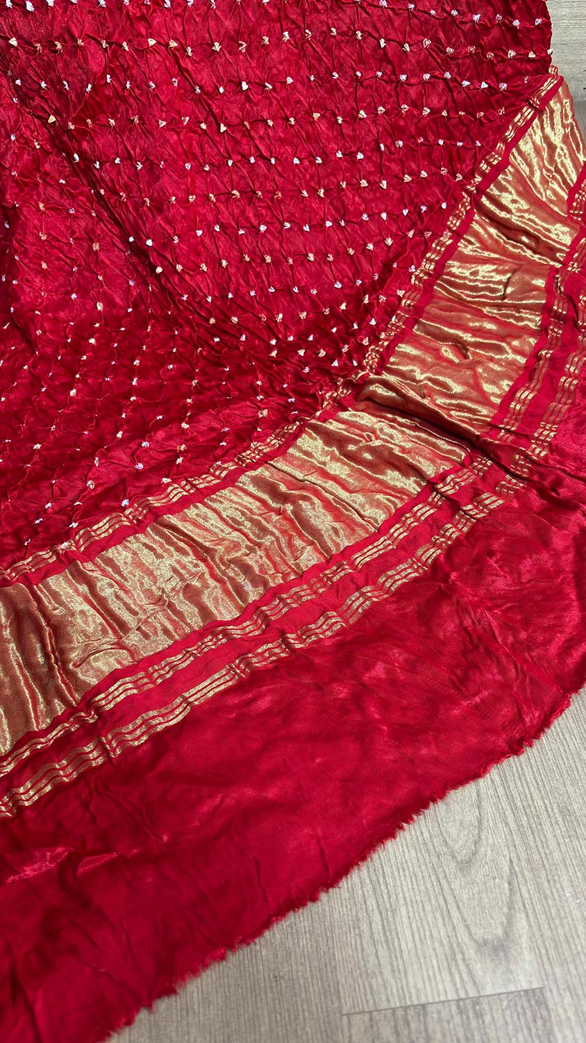 Red Bandhani Modal Gajji Silk Dupatta - Luxurion World