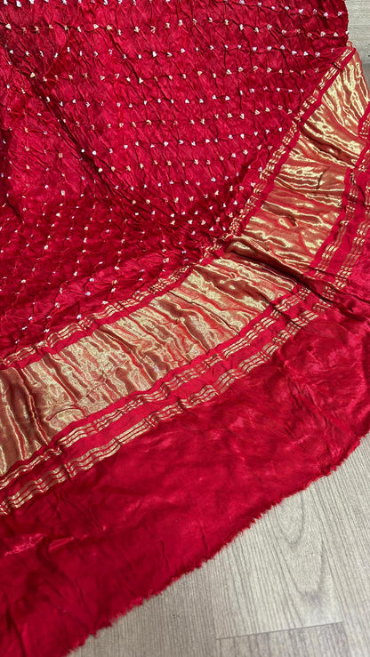 Red Bandhani Modal Gajji Silk Dupatta - Luxurion World