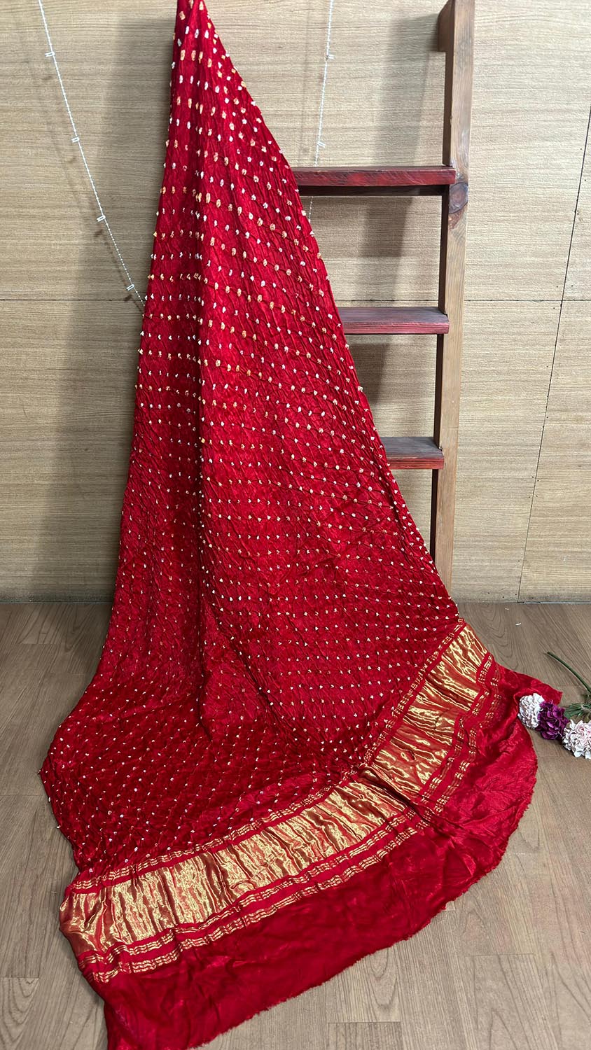Red Bandhani Modal Gajji Silk Dupatta - Luxurion World