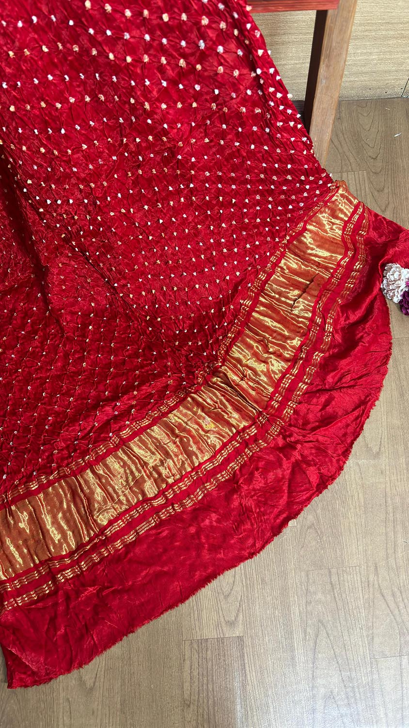 Red Bandhani Modal Gajji Silk Dupatta - Luxurion World