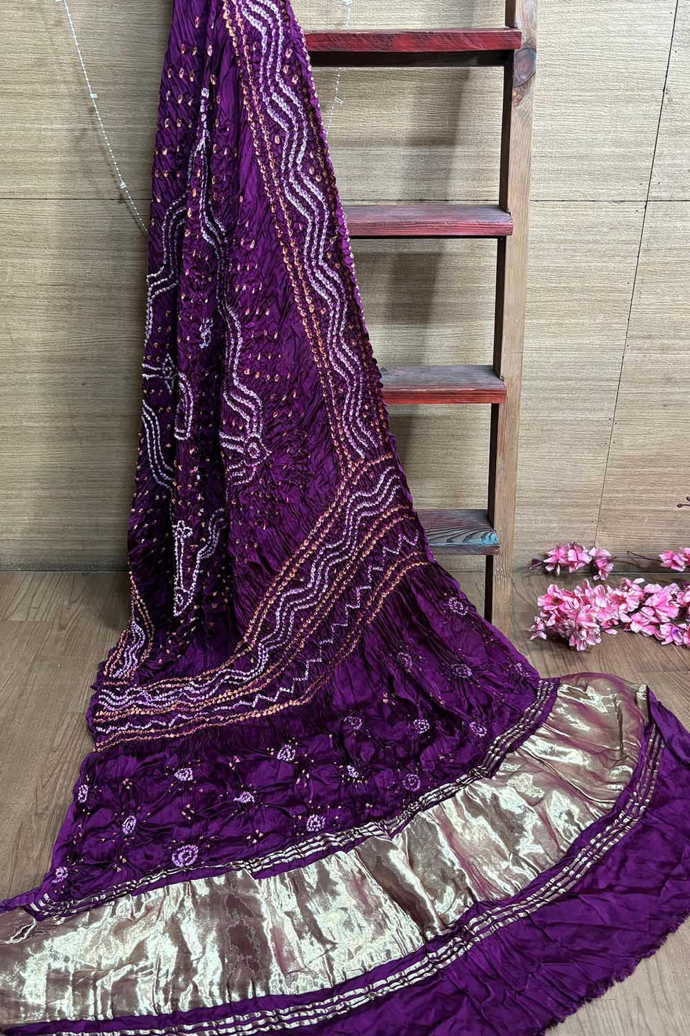 Vibrant Purple Bandhani Modal Gajji Silk Dupatta - Luxurion World