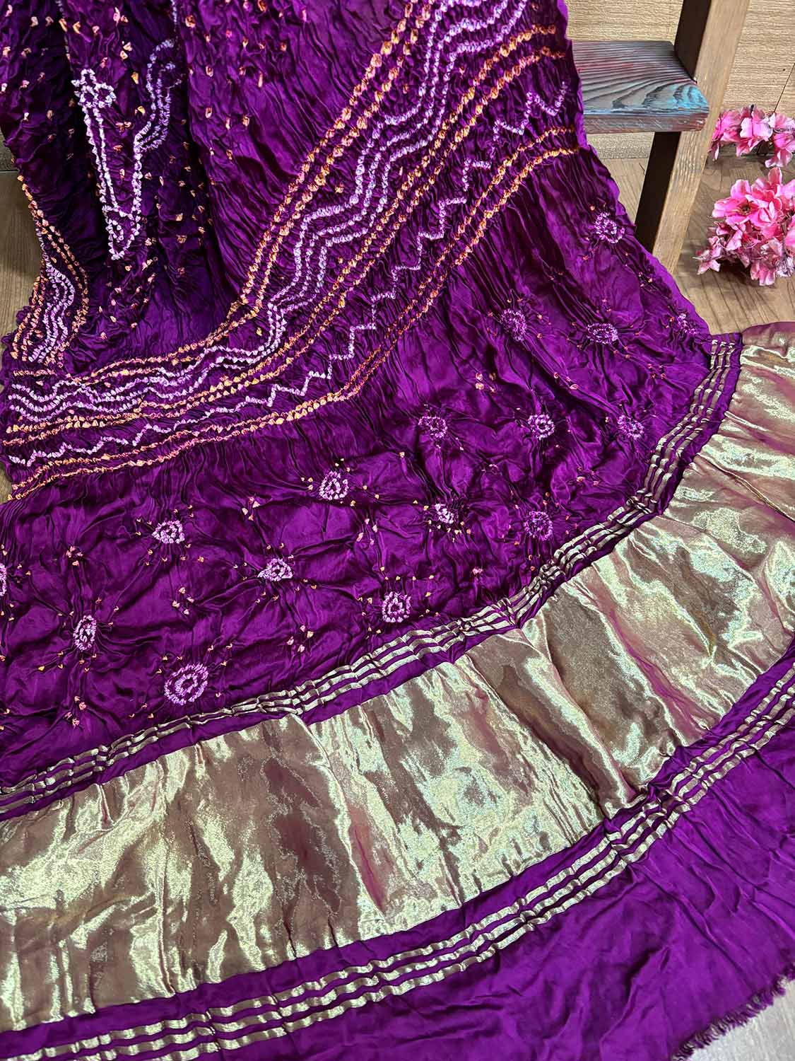 Vibrant Purple Bandhani Modal Gajji Silk Dupatta - Luxurion World