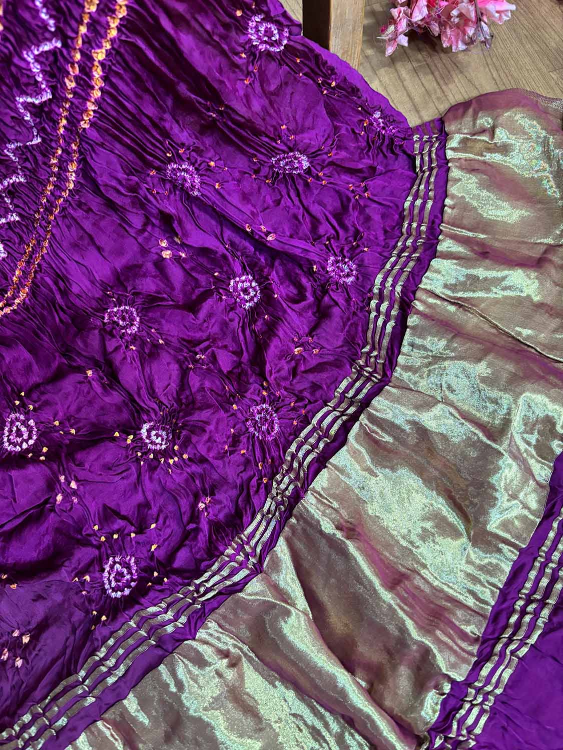 Vibrant Purple Bandhani Modal Gajji Silk Dupatta - Luxurion World
