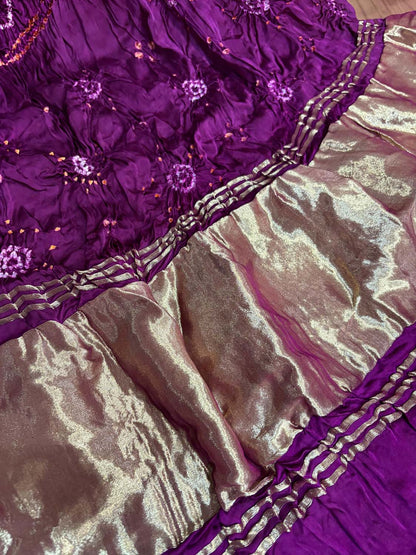 Vibrant Purple Bandhani Modal Gajji Silk Dupatta - Luxurion World