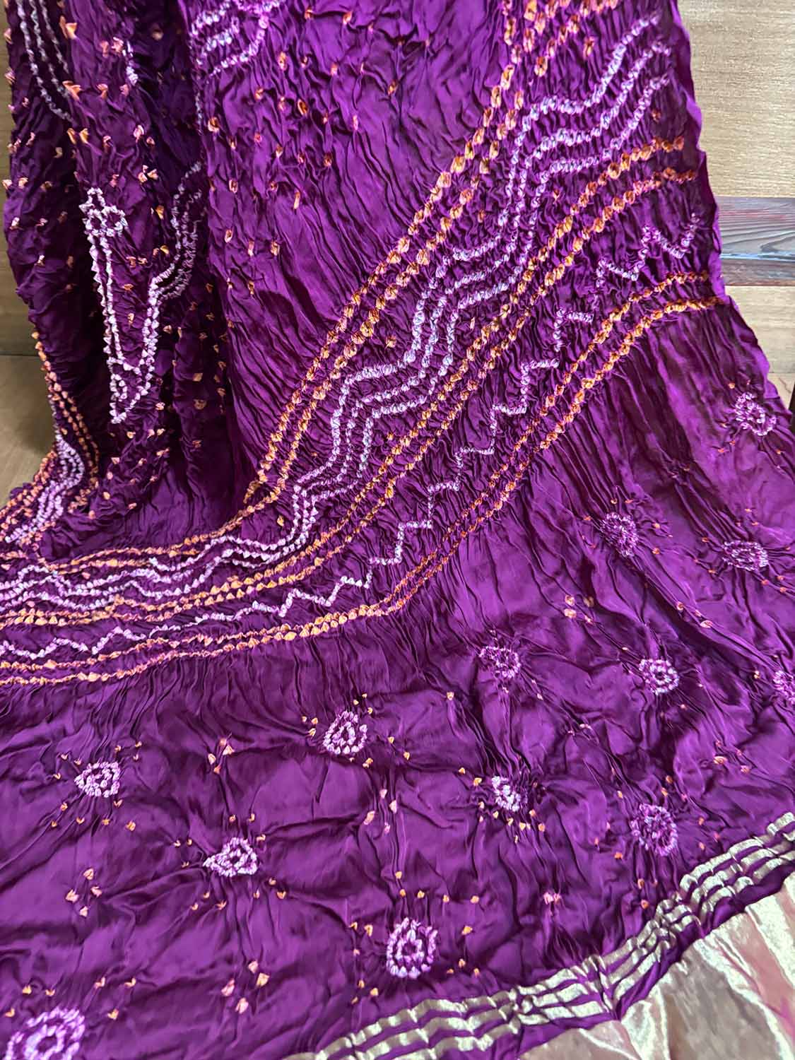 Vibrant Purple Bandhani Modal Gajji Silk Dupatta - Luxurion World