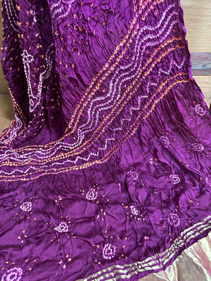 Vibrant Purple Bandhani Modal Gajji Silk Dupatta - Luxurion World