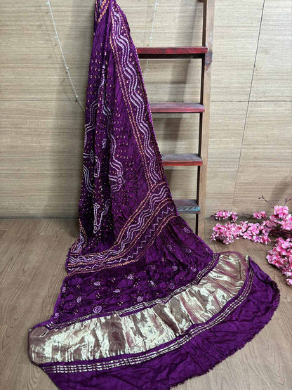 Vibrant Purple Bandhani Modal Gajji Silk Dupatta - Luxurion World