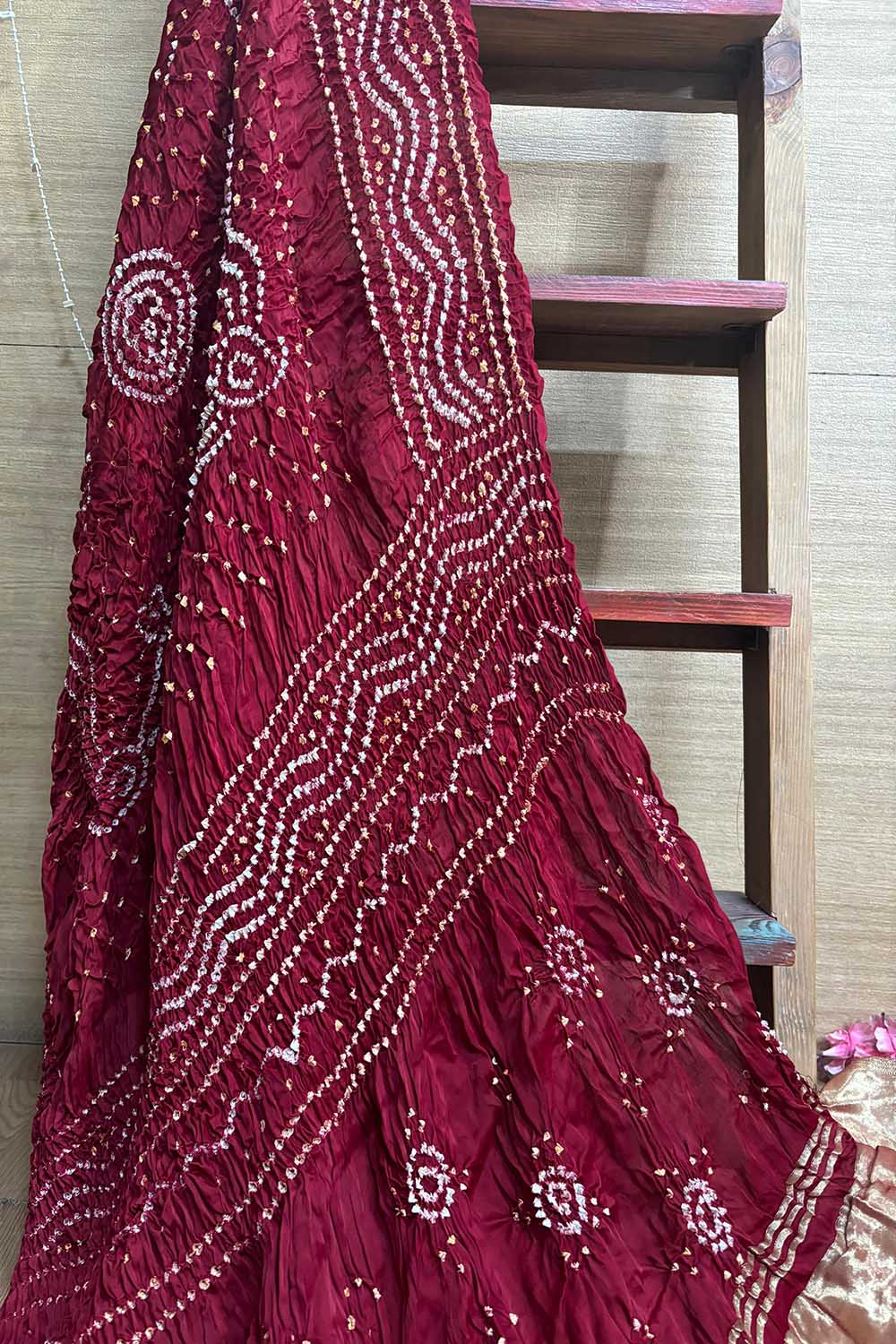 Maroon Bandhani Modal Gajji Silk Dupatta - Elegant Ethnic Wear - Luxurion World