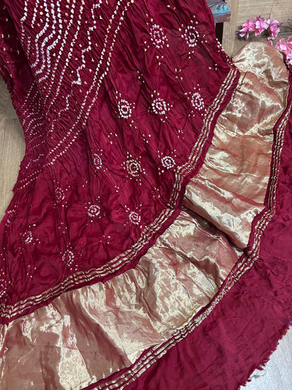 Maroon Bandhani Modal Gajji Silk Dupatta - Elegant Ethnic Wear - Luxurion World