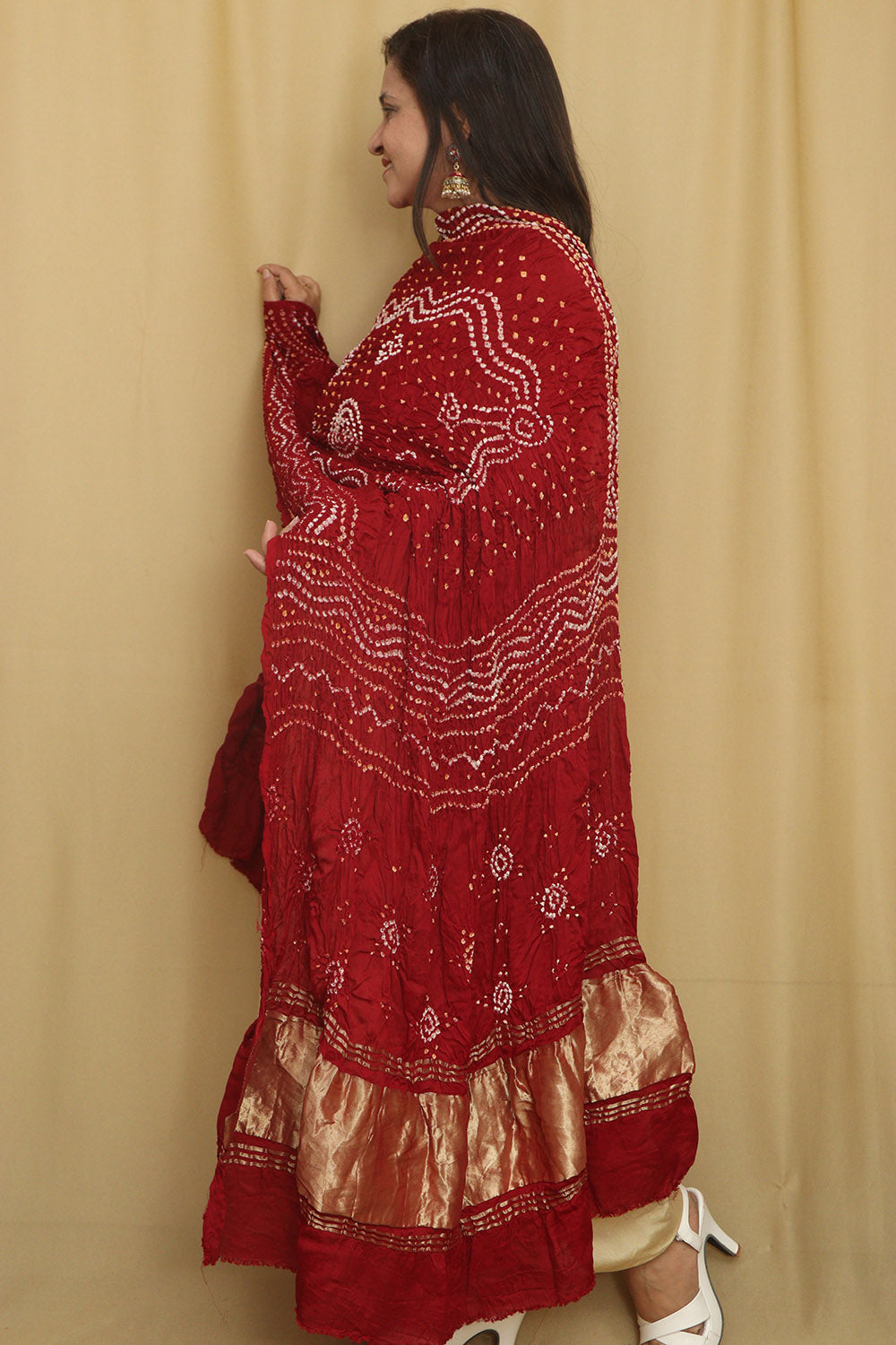 Maroon Bandhani Modal Gajji Silk Dupatta - Elegant Ethnic Wear - Luxurion World