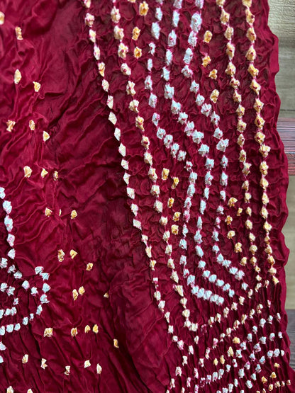 Maroon Bandhani Modal Gajji Silk Dupatta - Elegant Ethnic Wear - Luxurion World