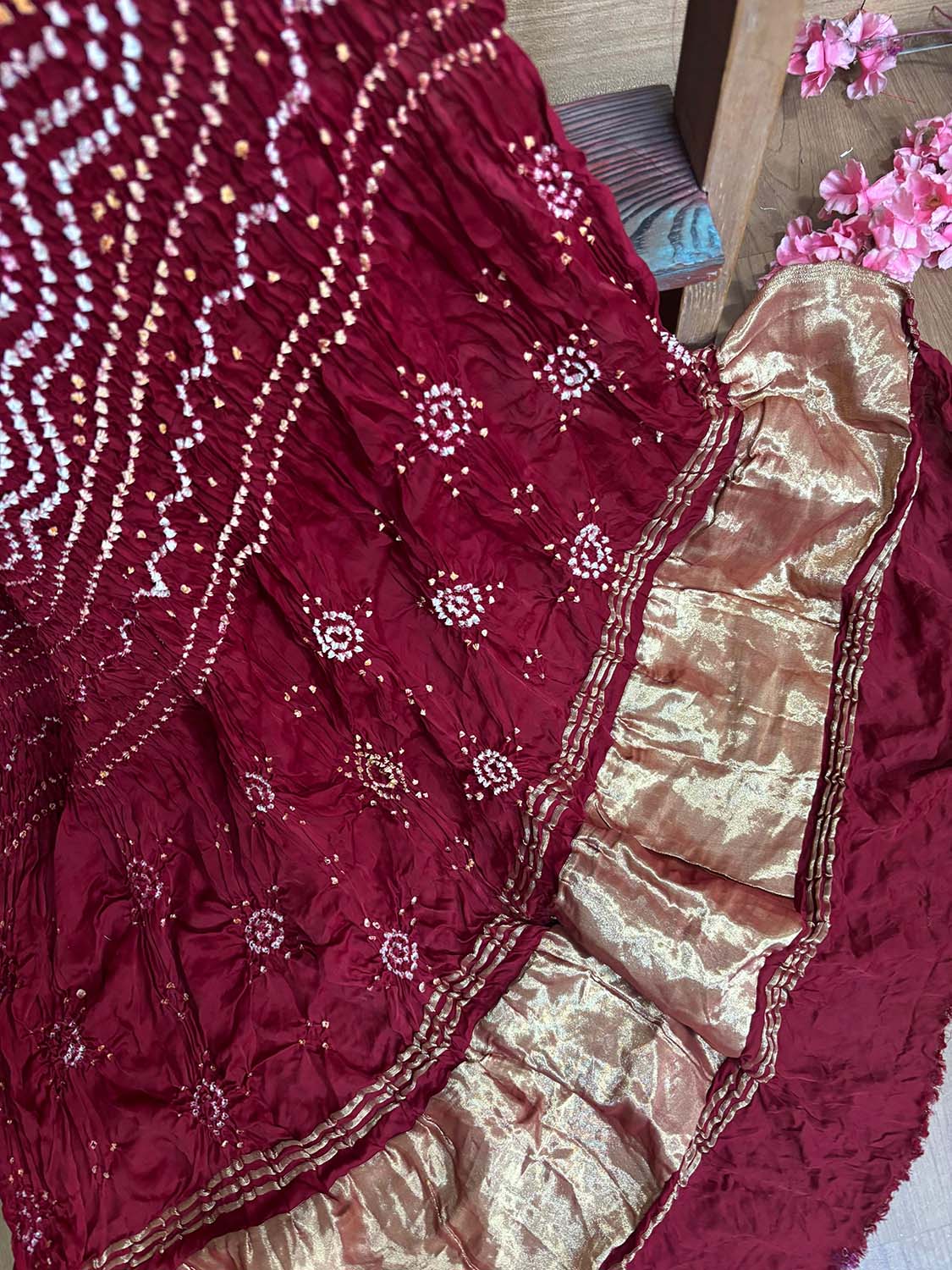 Maroon Bandhani Modal Gajji Silk Dupatta - Elegant Ethnic Wear - Luxurion World